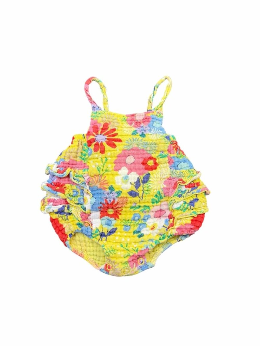 Angel Dear Baby Girl Floral Smocked Bubble Romper 3-6 Months Ruffle Sunsuit